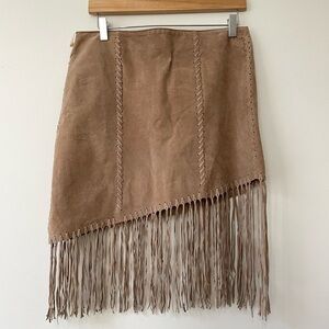 Leather Skirt Tan Light Brown Fringe Boho Western Cowgirl Size 9 Asymmetrical